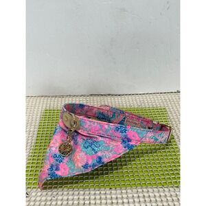 Lilly Pulitzer Dog Collar Pink Blue Floral Shell Print Gold Buckle 24.5in